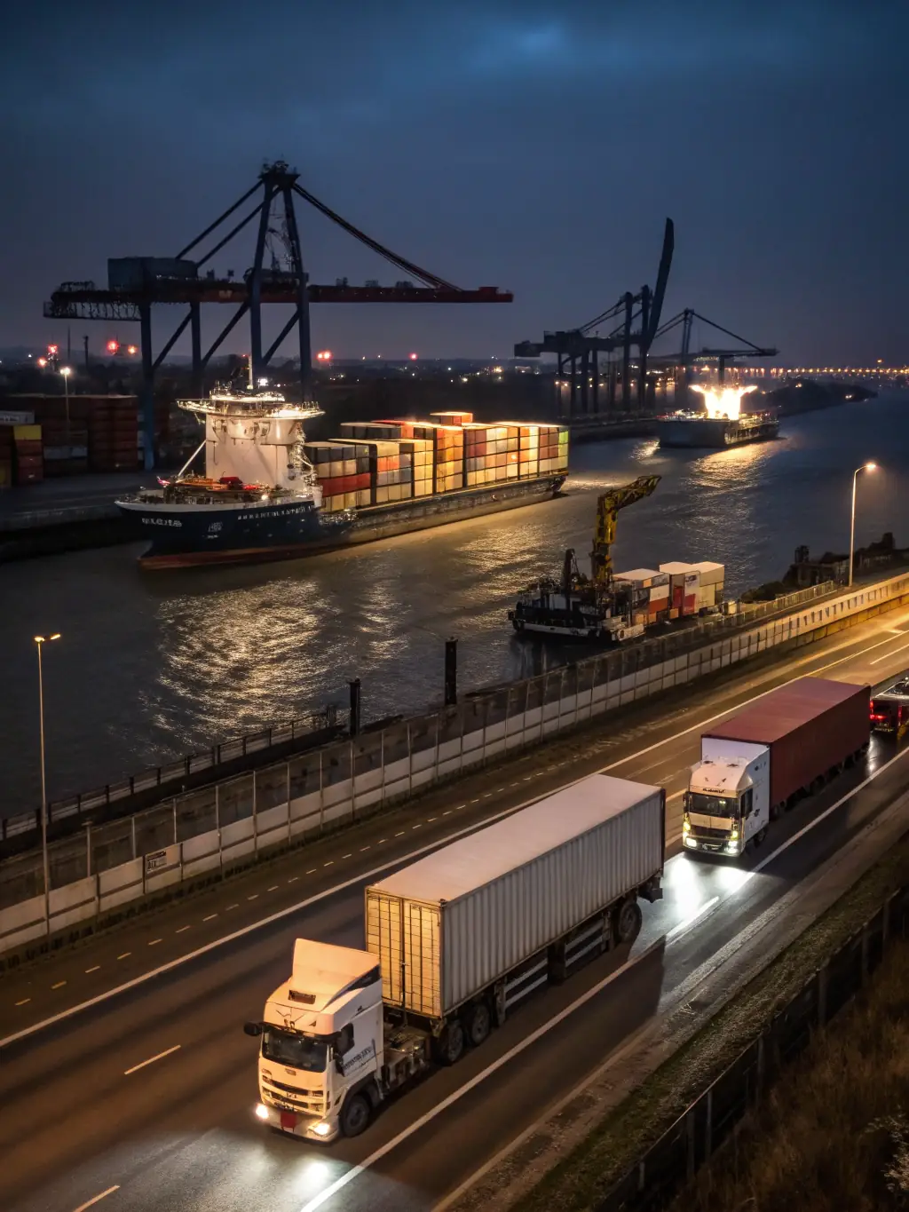 A visual representation of global supply chains, showing interconnected factories, shipping routes, and digital networks, illustrating the complexities of 'Supply Chain Resilience'.